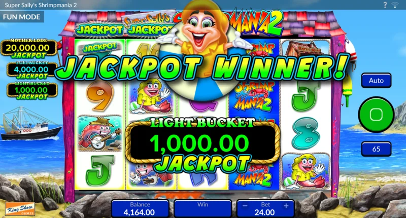 Super Sally's Shrimpmania 2 - Inicio del juego de selección de cestas con opción entre cestas y Free Spins